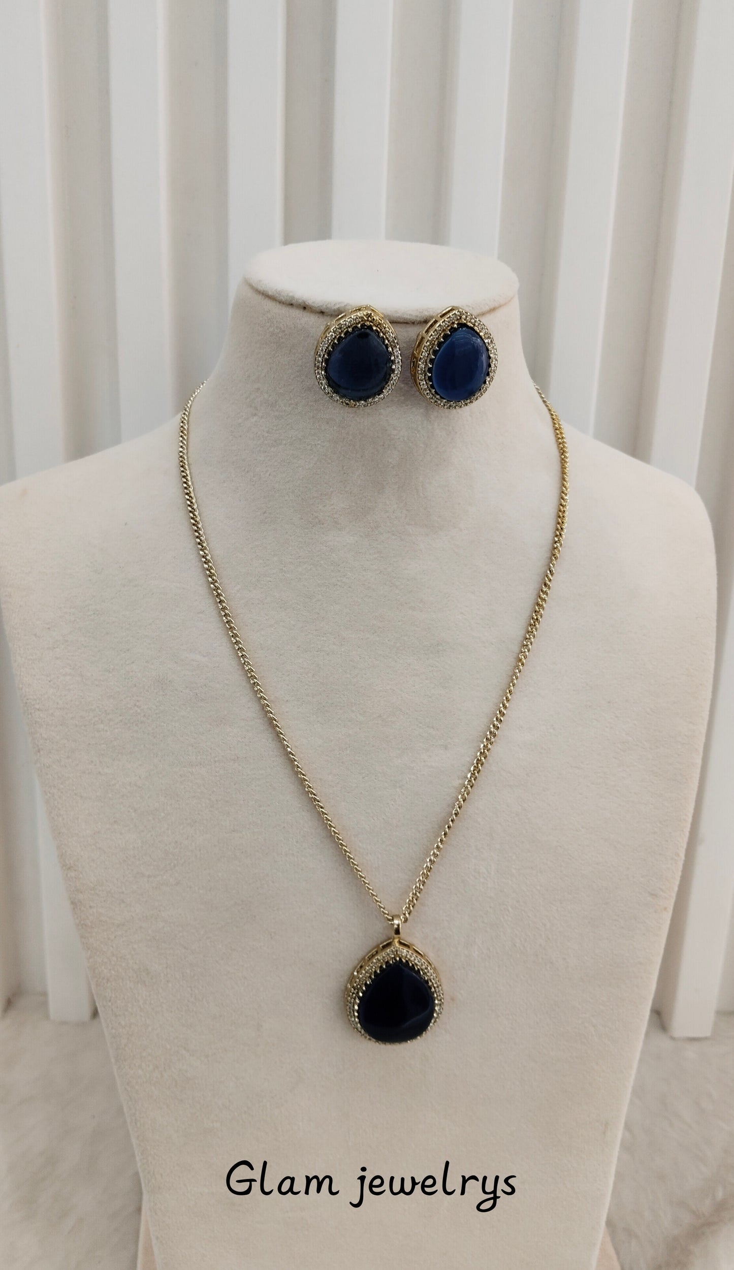 Blue Gold Moissanite Kundan Necklace Indian Jewellery Avenger Chain Set