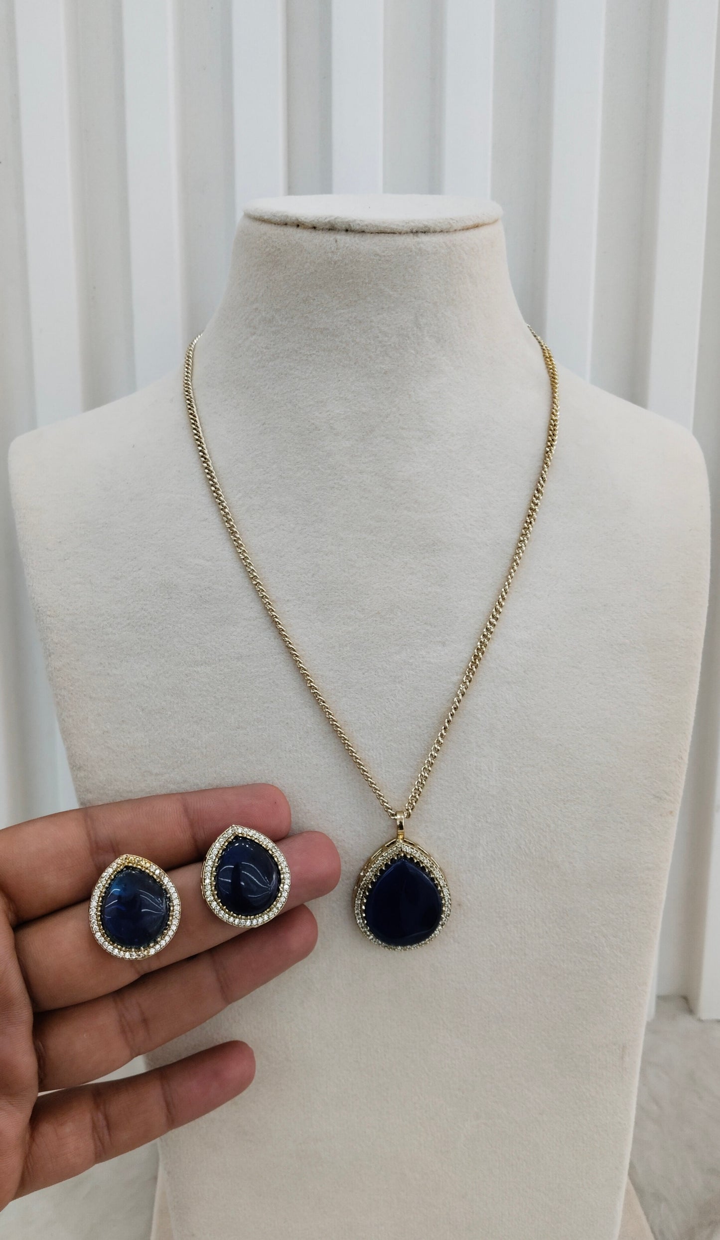 Blue Gold Moissanite Kundan Necklace Indian Jewellery Avenger Chain Set