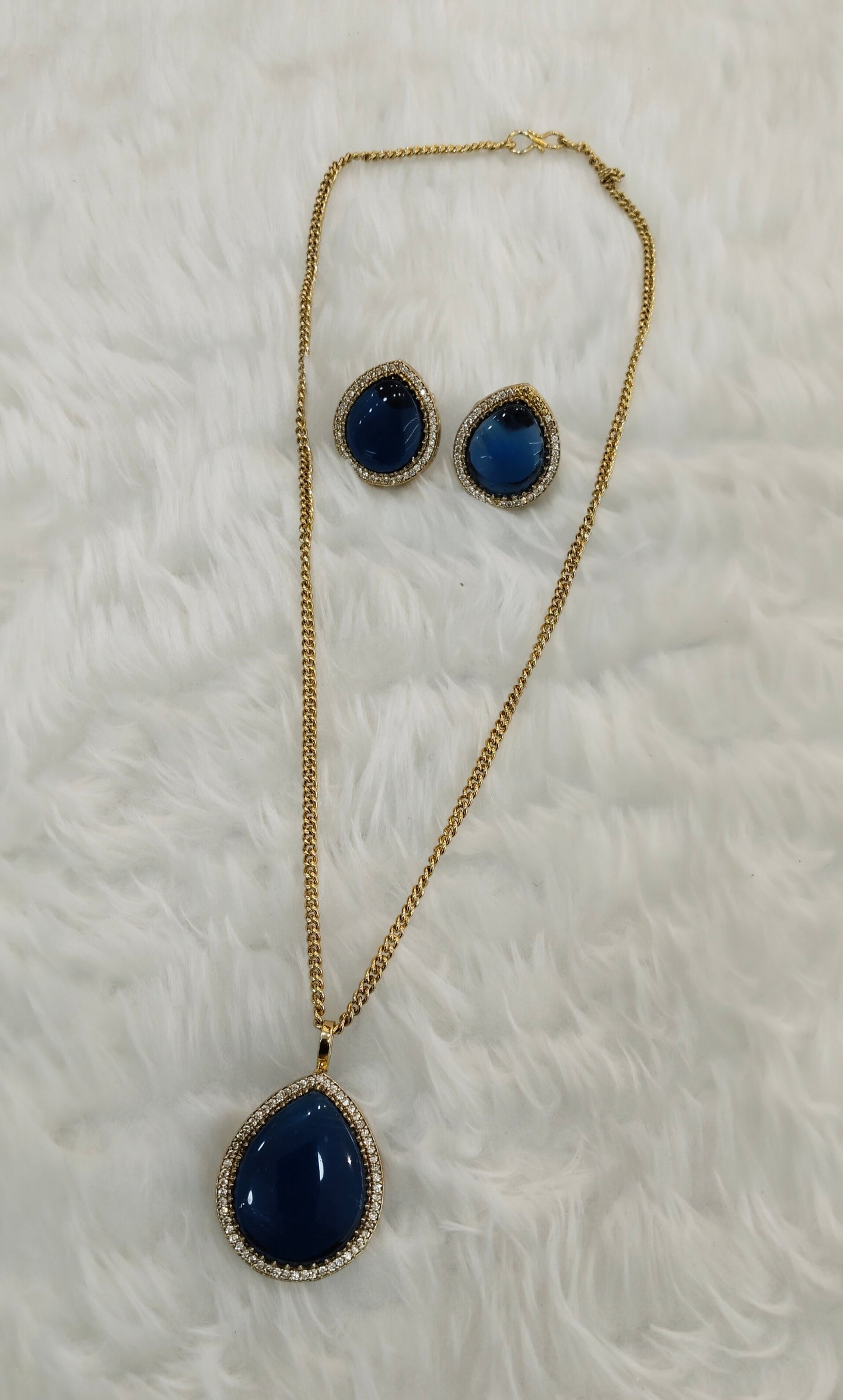 Blue Gold Moissanite Kundan Necklace Indian Jewellery Avenger Chain Set