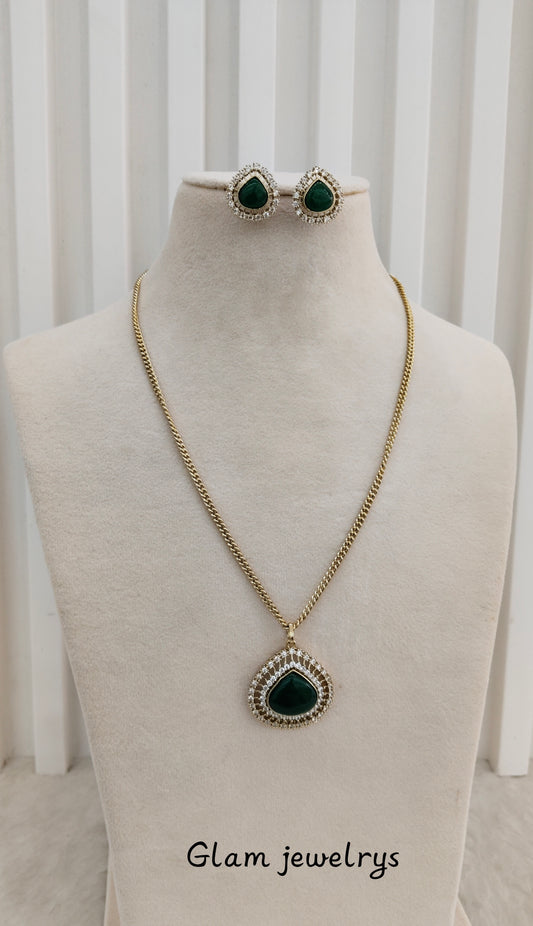 Green Gold Moissanite Kundan Necklace Indian Jewellery Avenger Chain Set