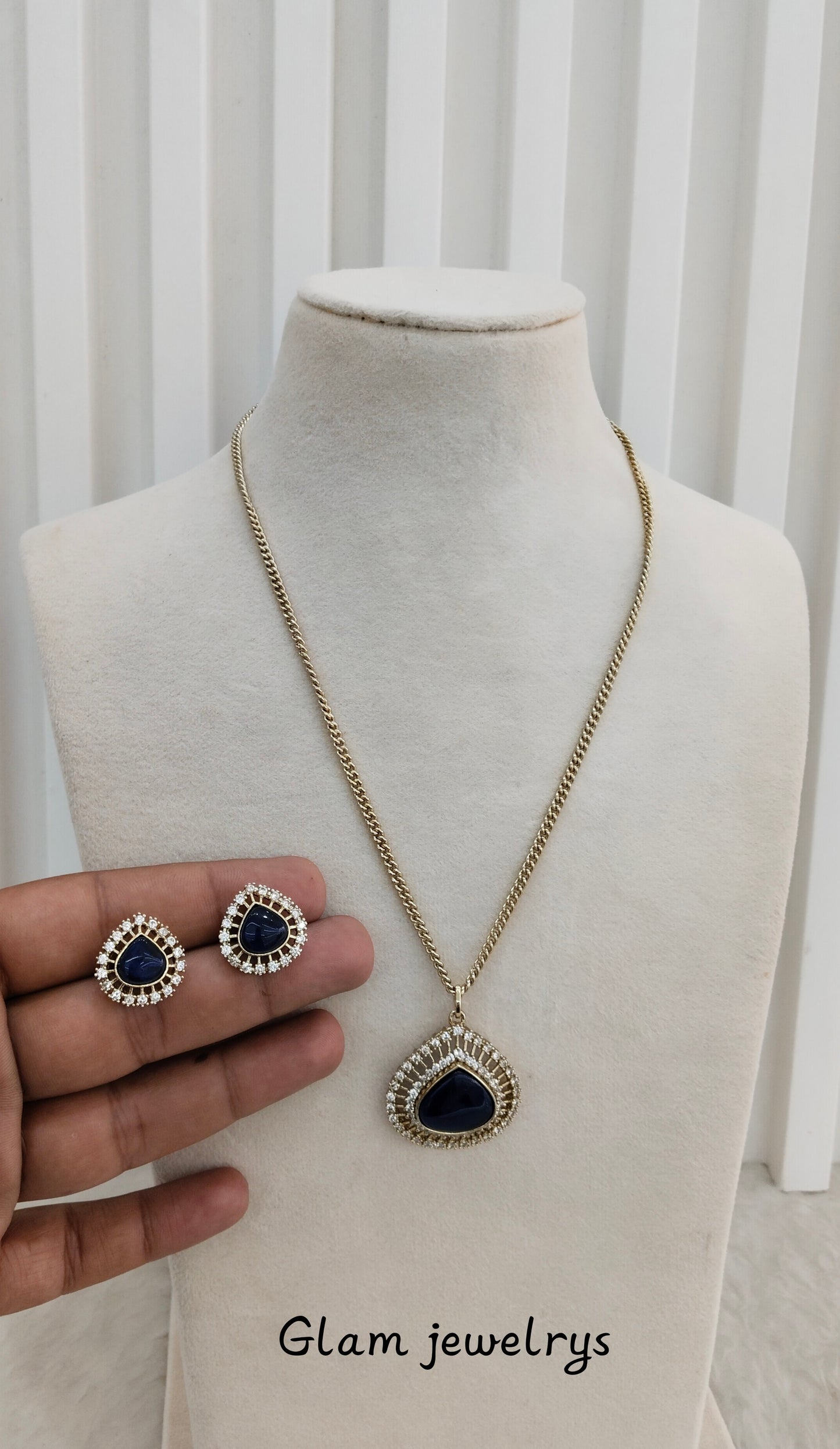 Blue Gold Moissanite Kundan Necklace Indian Jewellery Avenger Chain Set