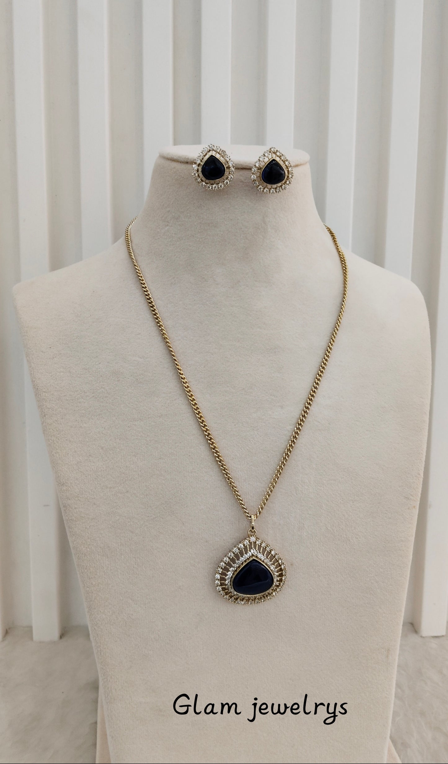 Blue Gold Moissanite Kundan Necklace Indian Jewellery Avenger Chain Set