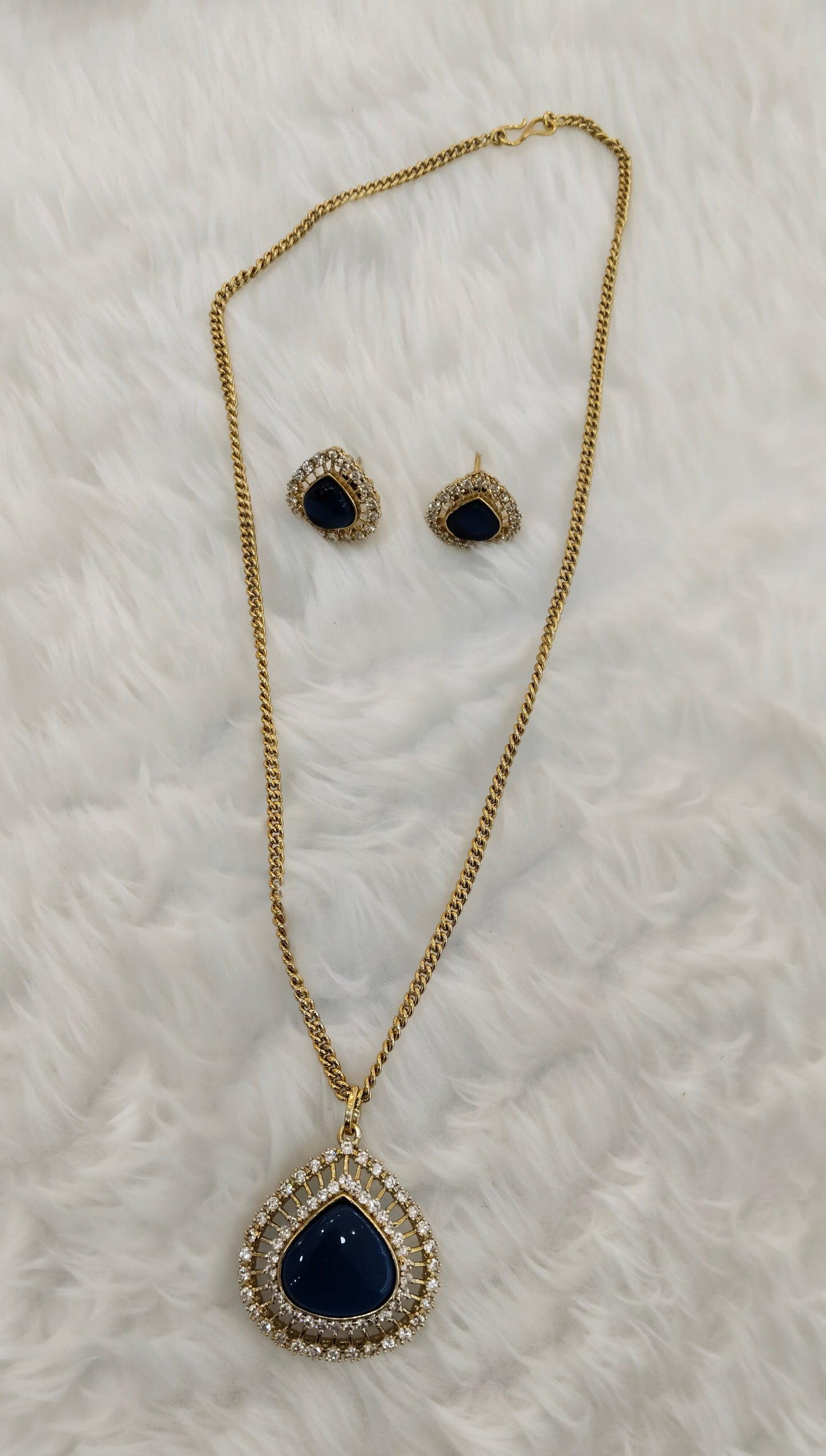 Blue Gold Moissanite Kundan Necklace Indian Jewellery Avenger Chain Set