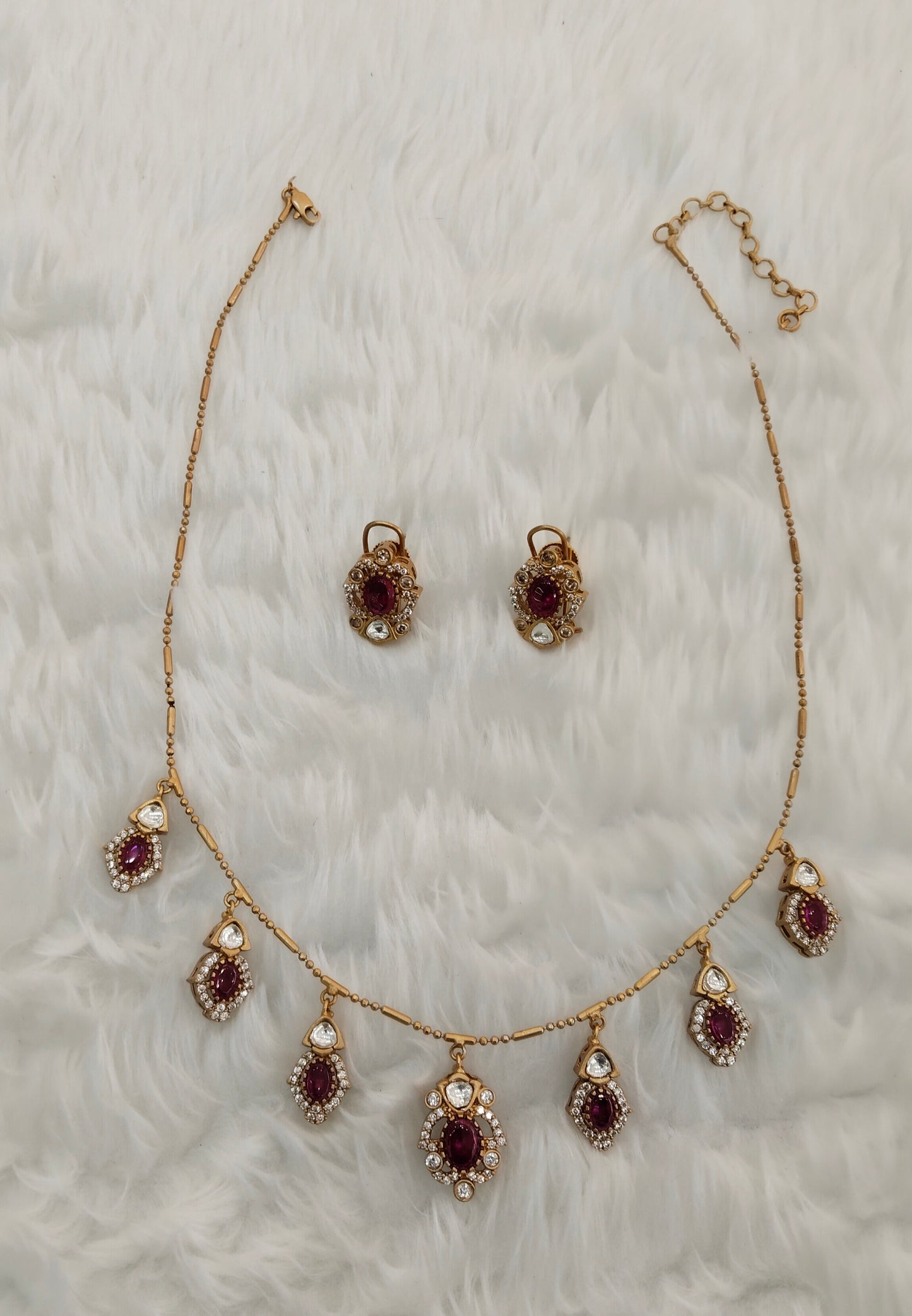 Ruby Gold Moissanite Kundan Necklace Indian Jewellery Delux Chain Set