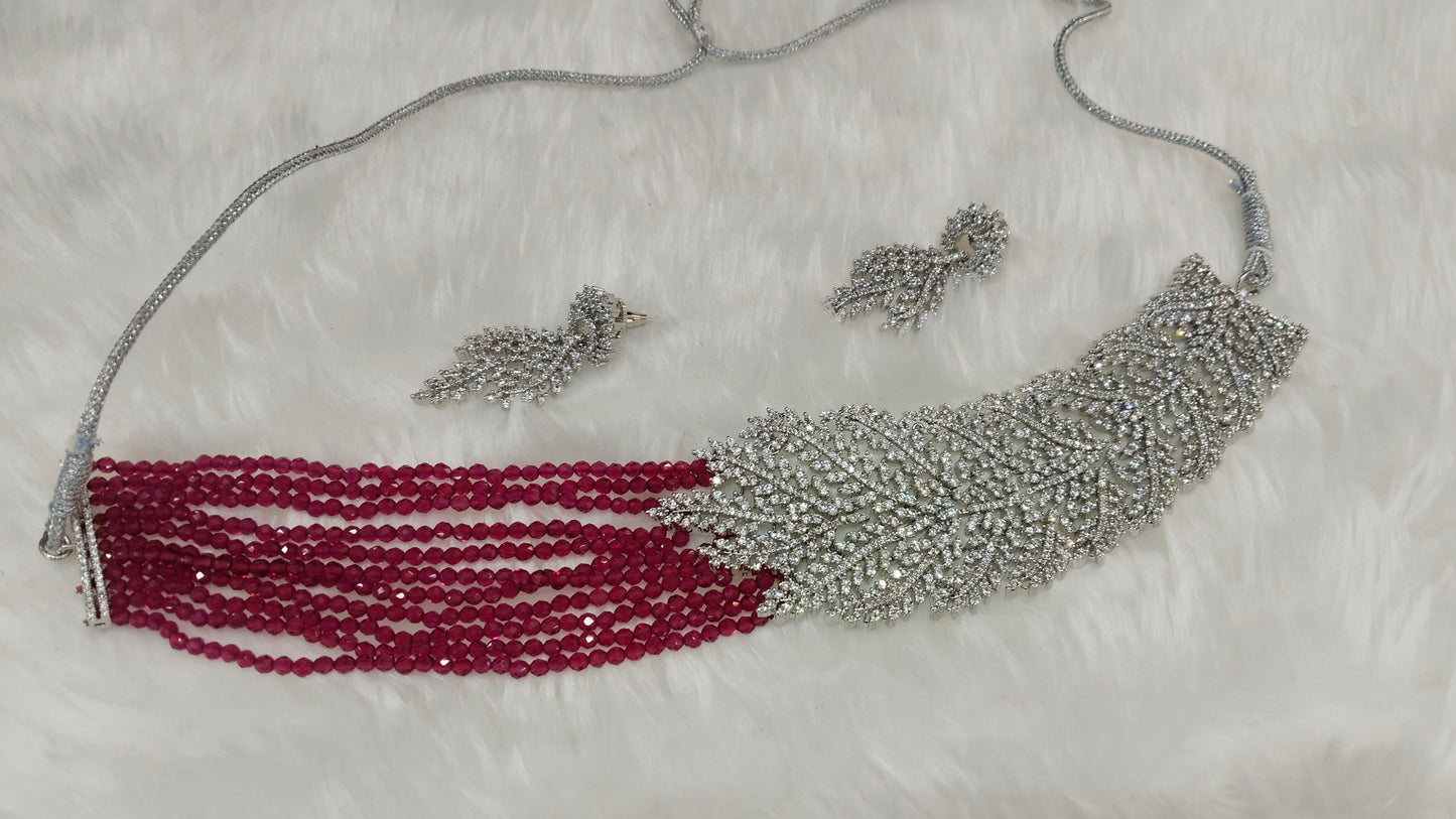 Ruby Silver CZ Choker Indian Jewellery Pulsar Set