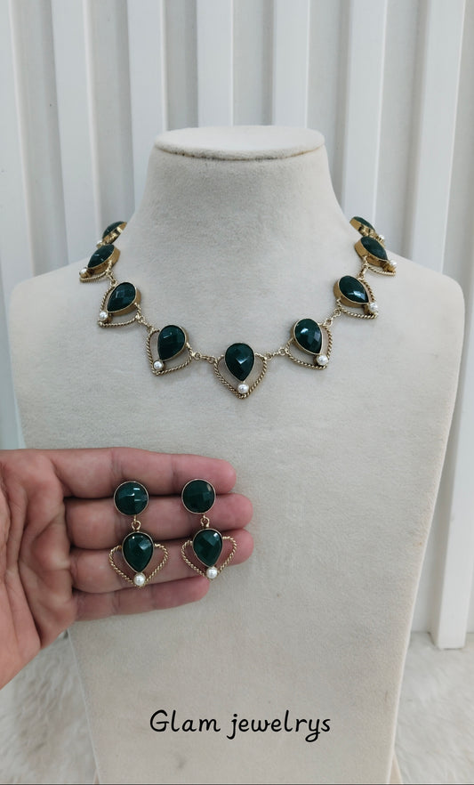 Green Victorian Necklace Indian Jewellery Escourt Set