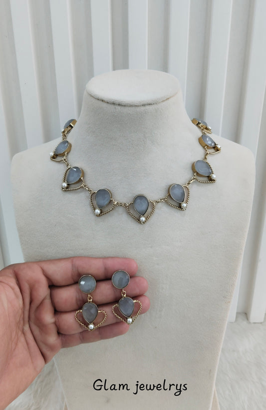 Grey Victorian Necklace Indian Jewellery Escourt Set