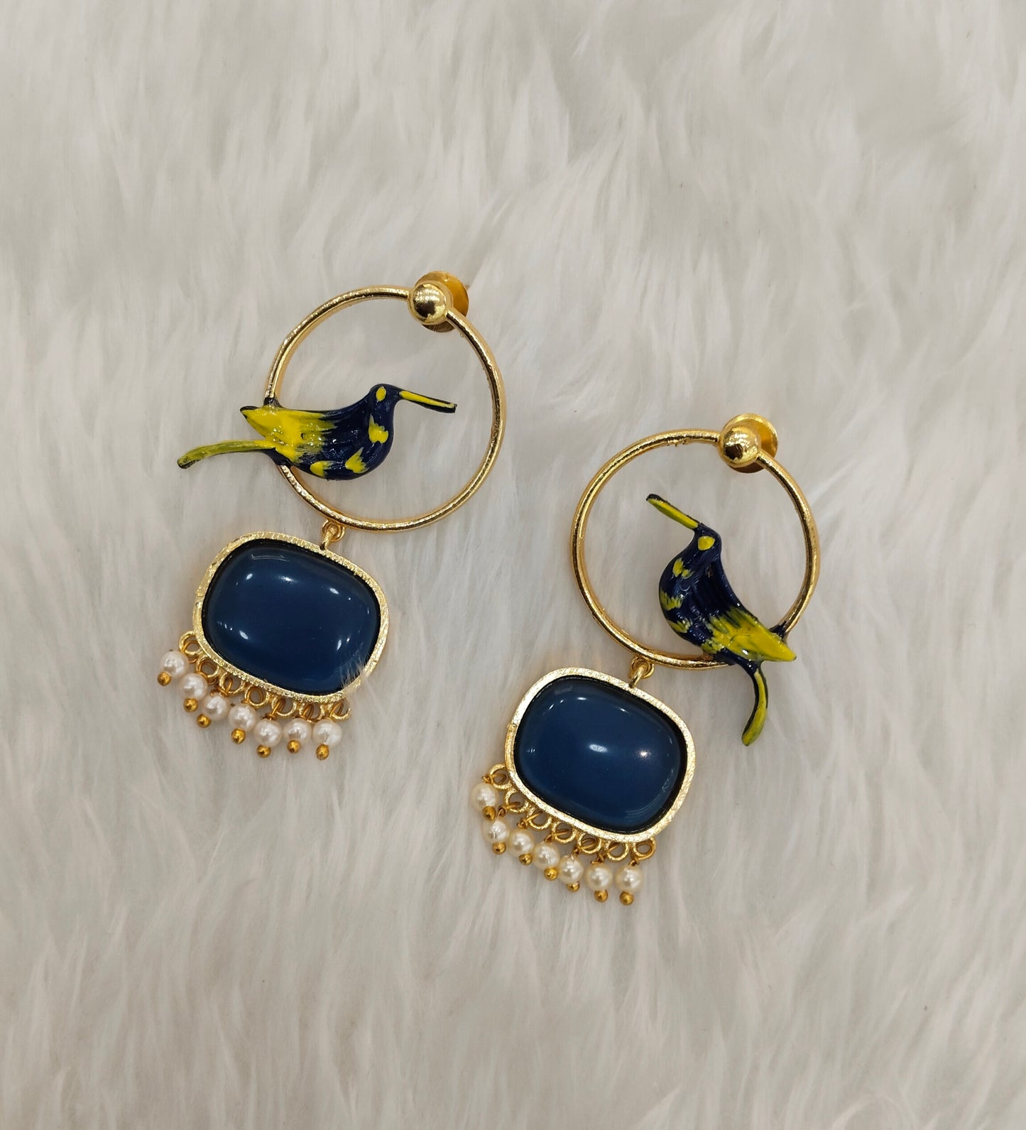 Blue Mother Of Pearl Bollywood Indian Brass Earrings