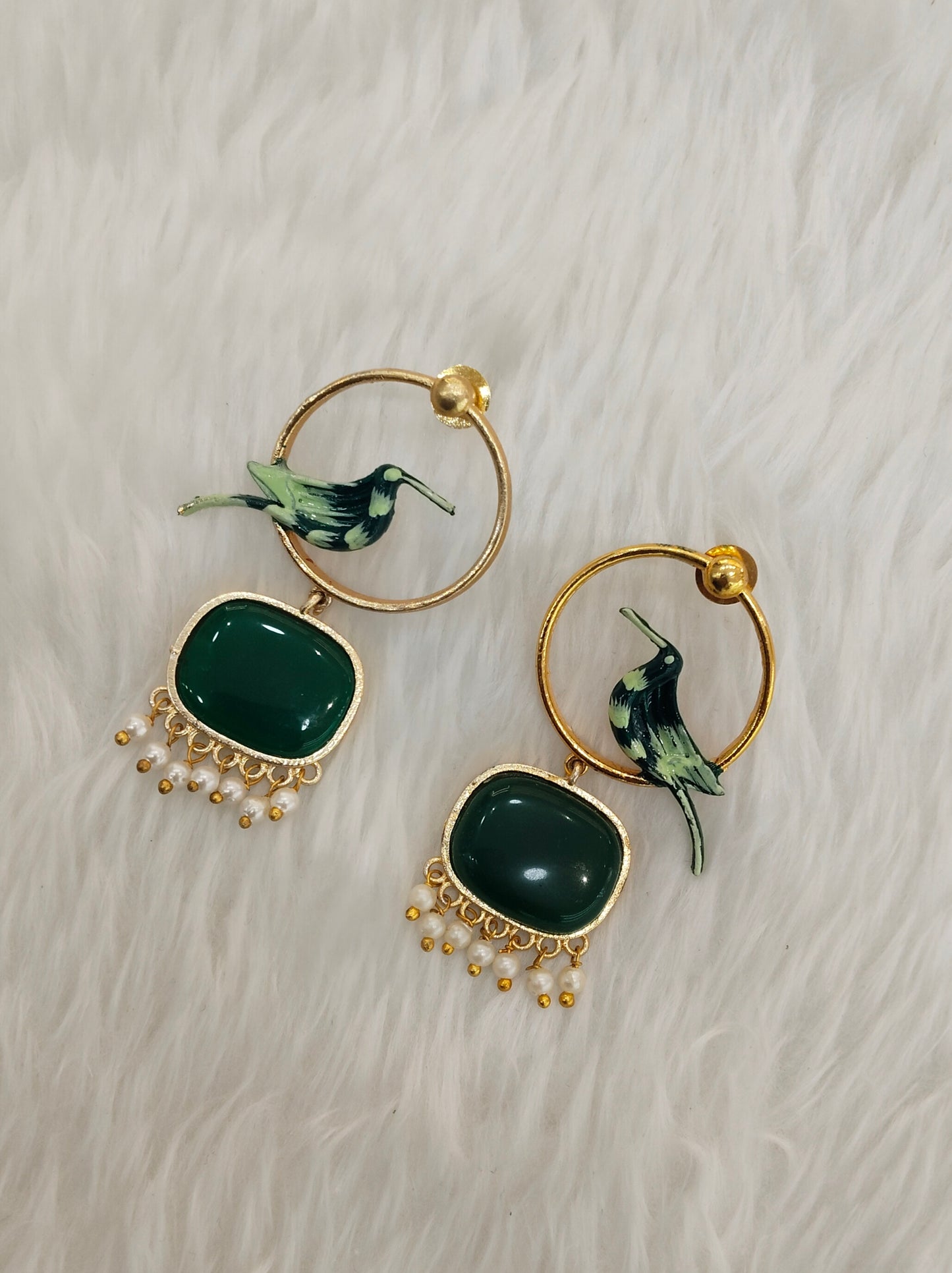 Green Mother Of Pearl Bollywood Indian Brass Earrings