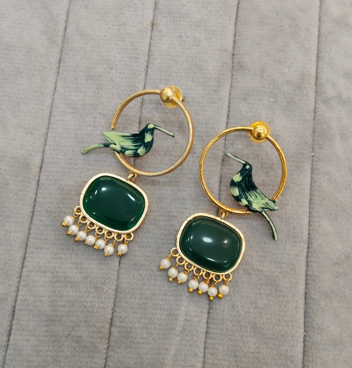Green Mother Of Pearl Bollywood Indian Brass Earrings