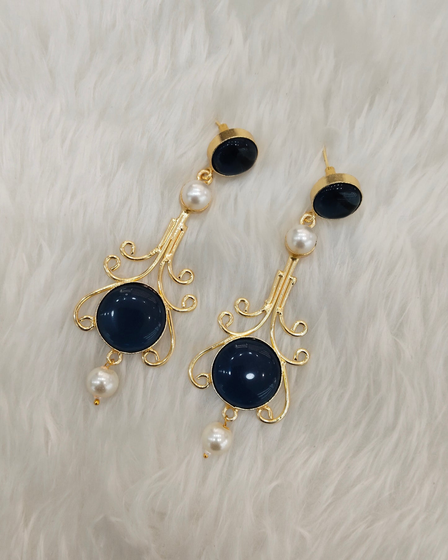 Blue Mother Of Pearl Bollywood Indian Jombi Earrings