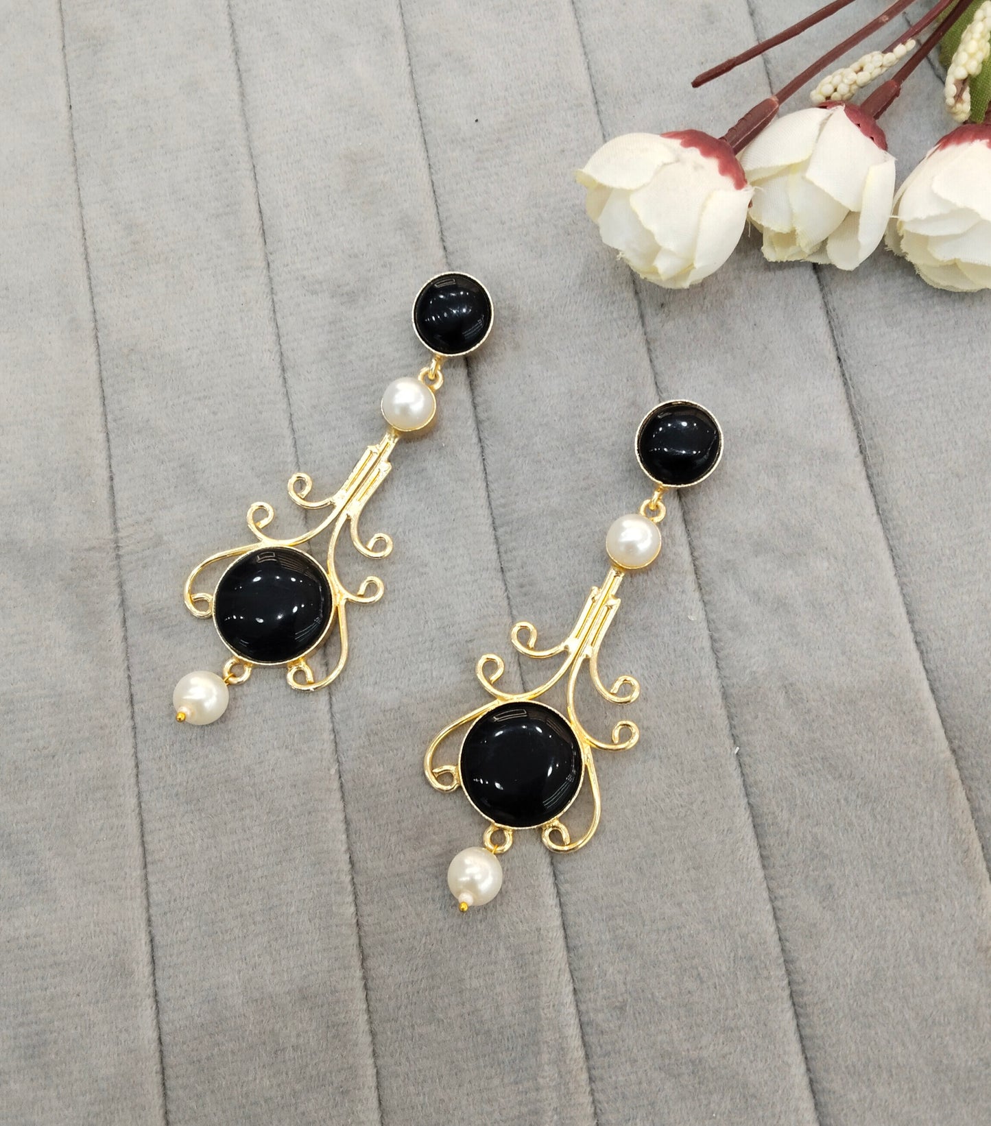 Black Mother Of Pearl Bollywood Indian Jombi Earrings