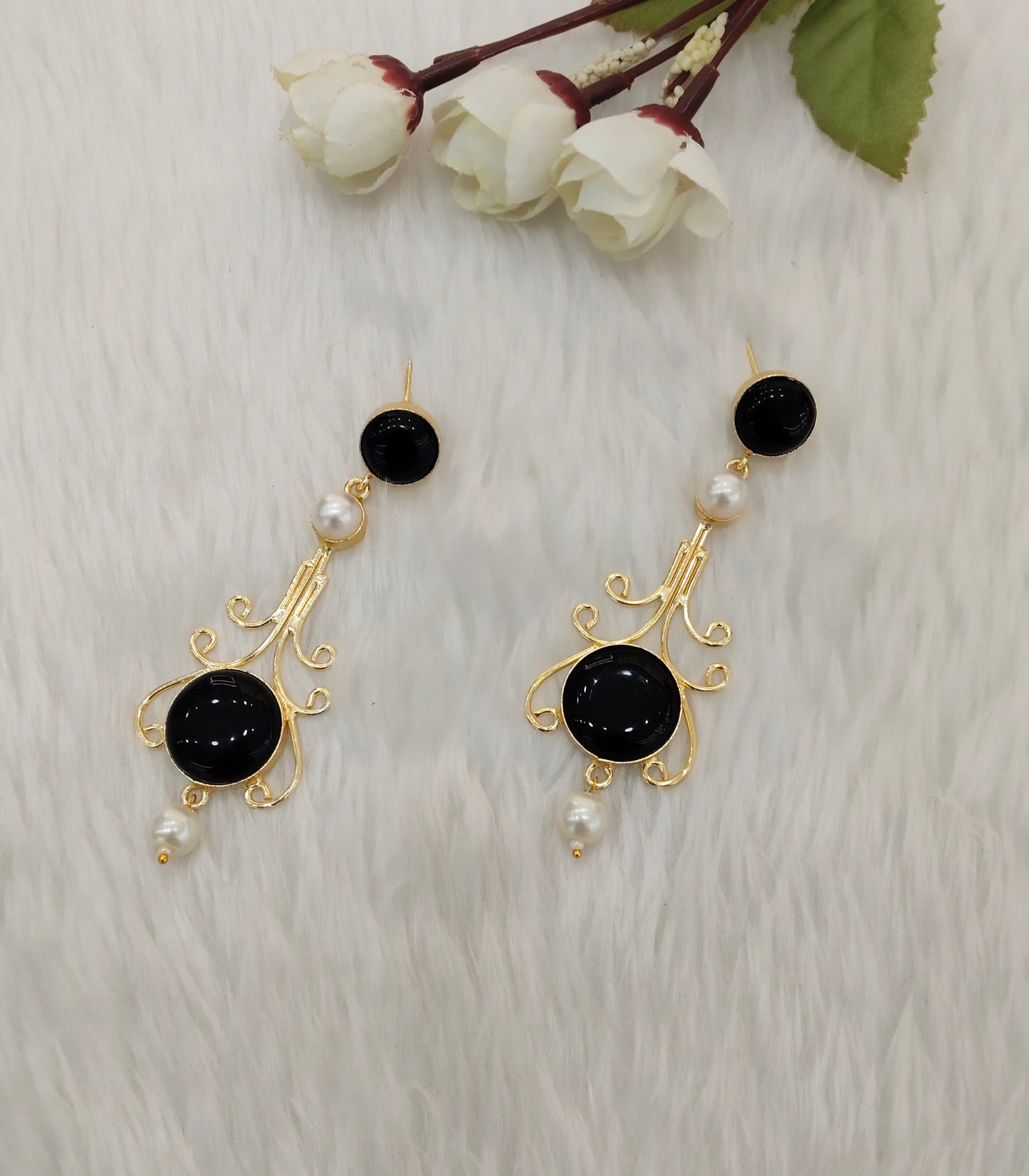 Black Mother Of Pearl Bollywood Indian Jombi Earrings