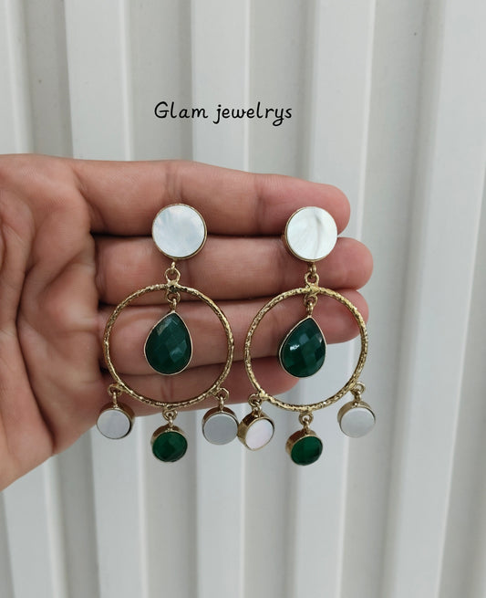 Green Mother Of Pearl Bollywood Indian Jombi Earrings