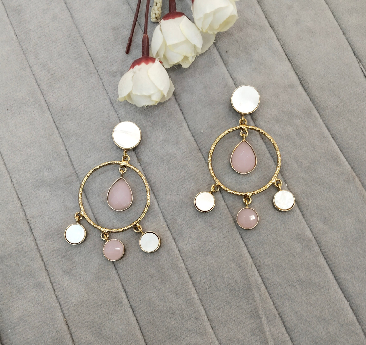 Pink Mother Of Pearl Bollywood Indian Jombi Earrings