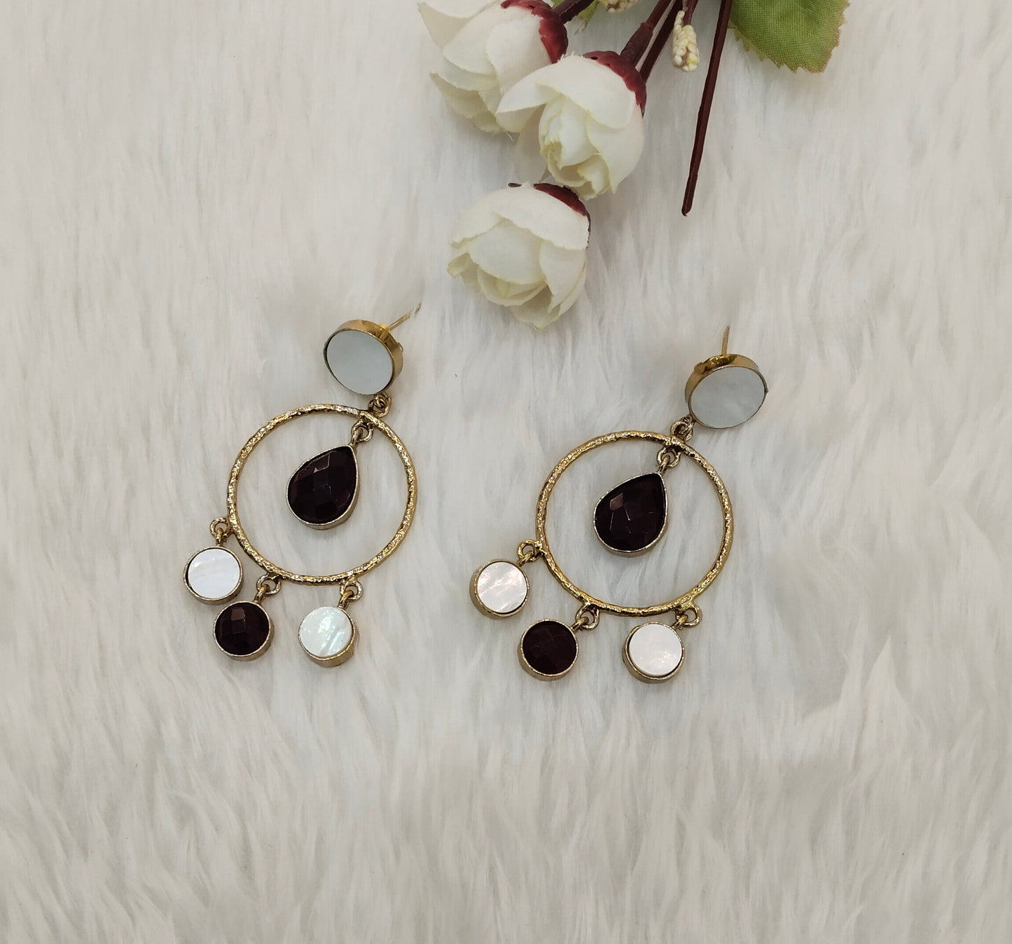 Maroon Mother Of Pearl Bollywood Indian Jombi Earrings