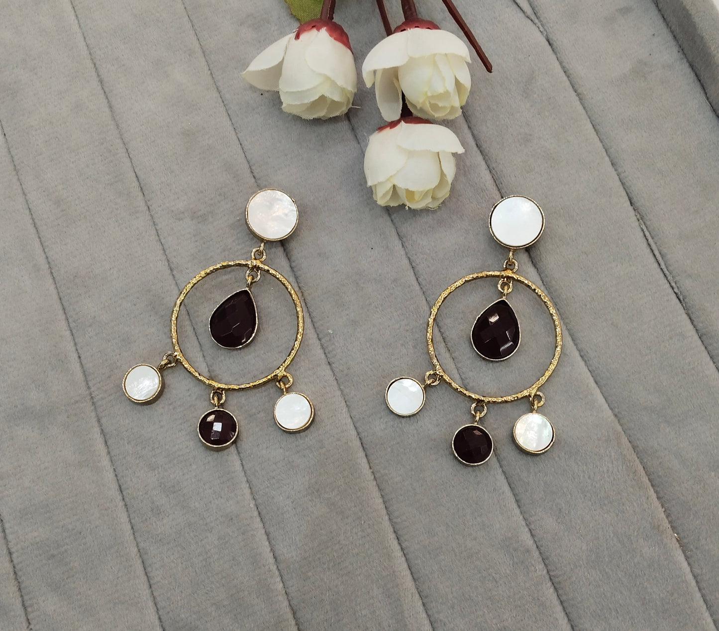 Maroon Mother Of Pearl Bollywood Indian Jombi Earrings