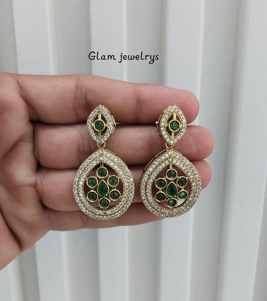 Green Moissanite Kundan Bollywood Indian Jombi Earrings