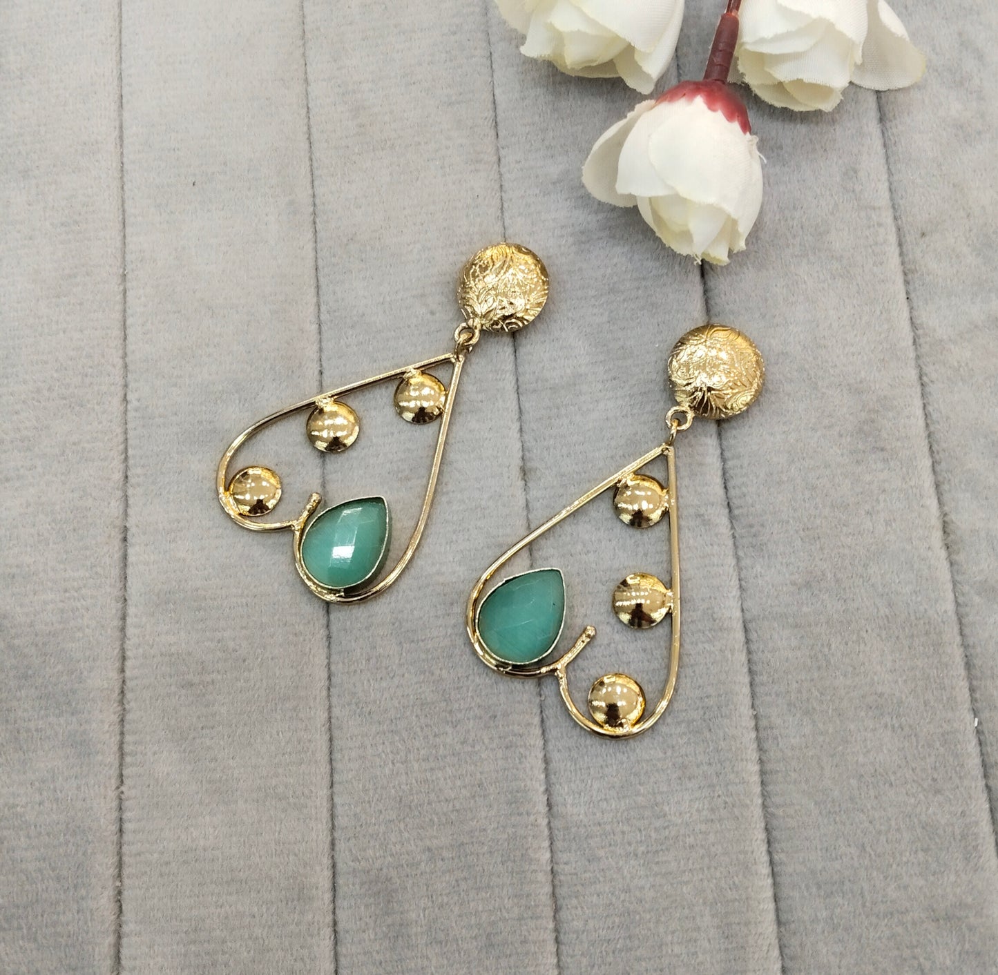 Sea Green Moissanite Kundan Bollywood Indian Jombi Earrings