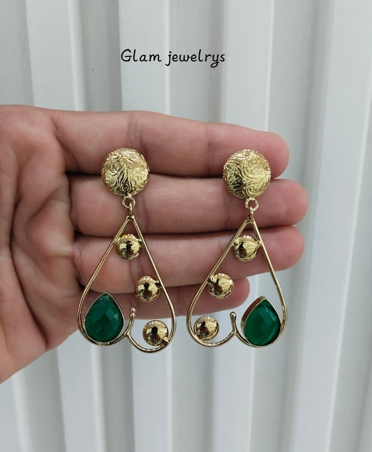Green Moissanite Kundan Bollywood Indian Jombi Earrings
