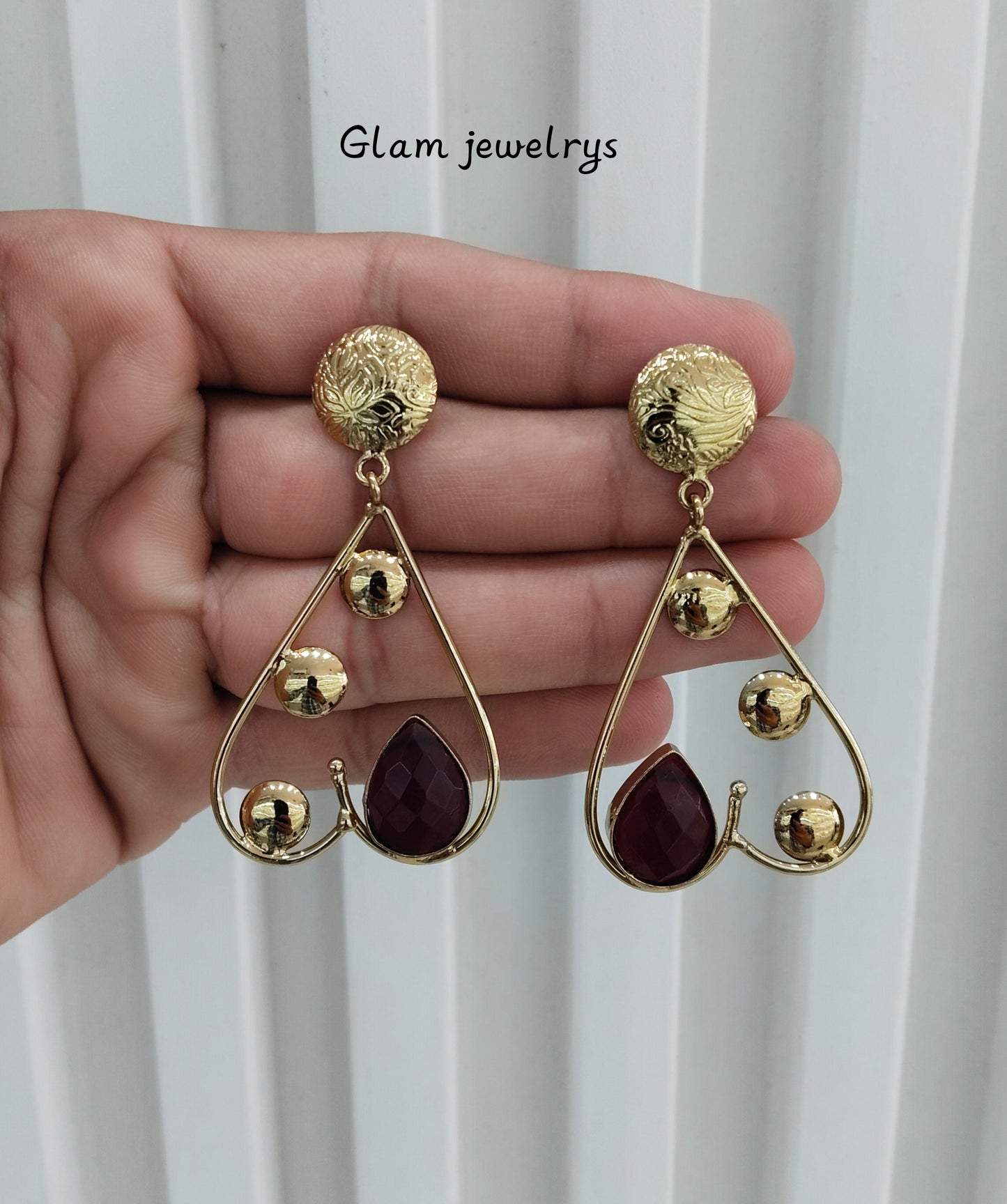 Maroon Moissanite Kundan Bollywood Indian Jombi Earrings