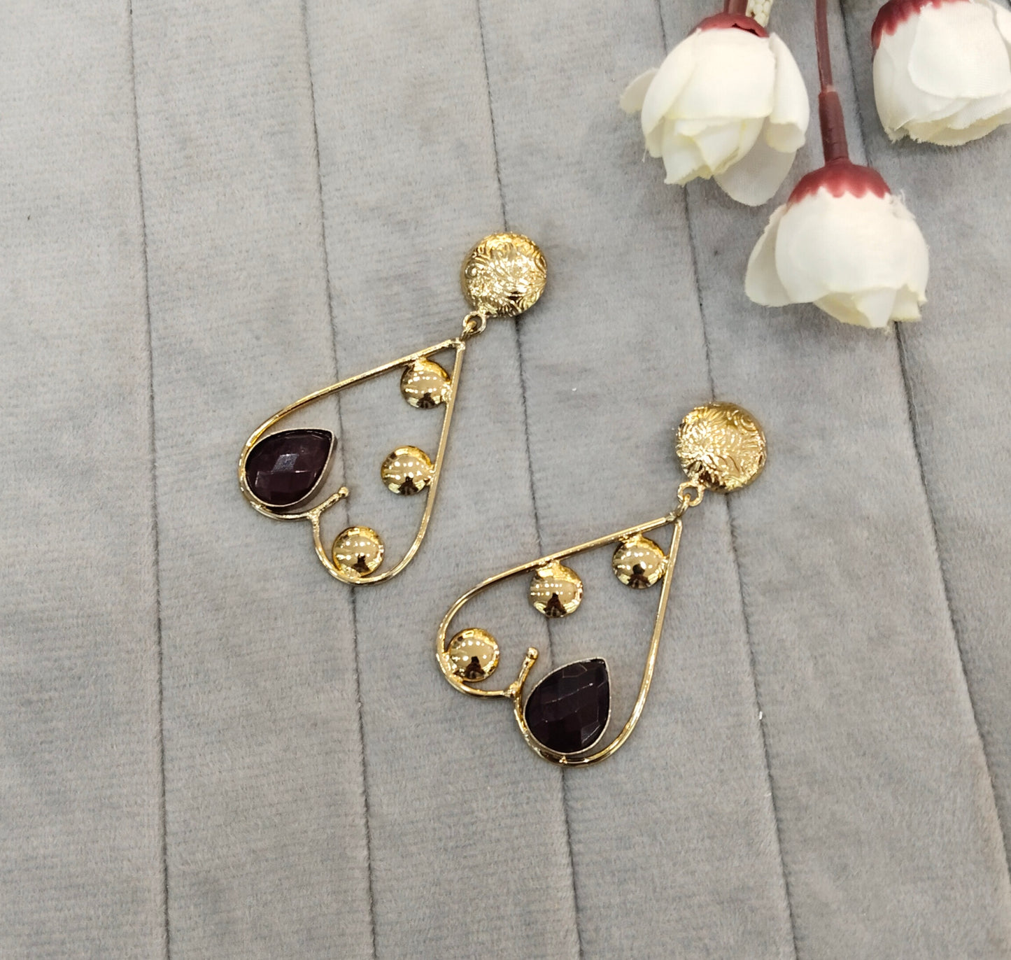 Maroon Moissanite Kundan Bollywood Indian Jombi Earrings