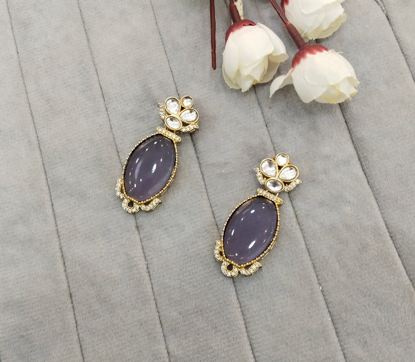 Purple Moissanite Kundan Bollywood Indian Jombi Earrings
