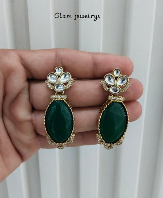 Green Moissanite Kundan Bollywood Indian Jombi Earrings