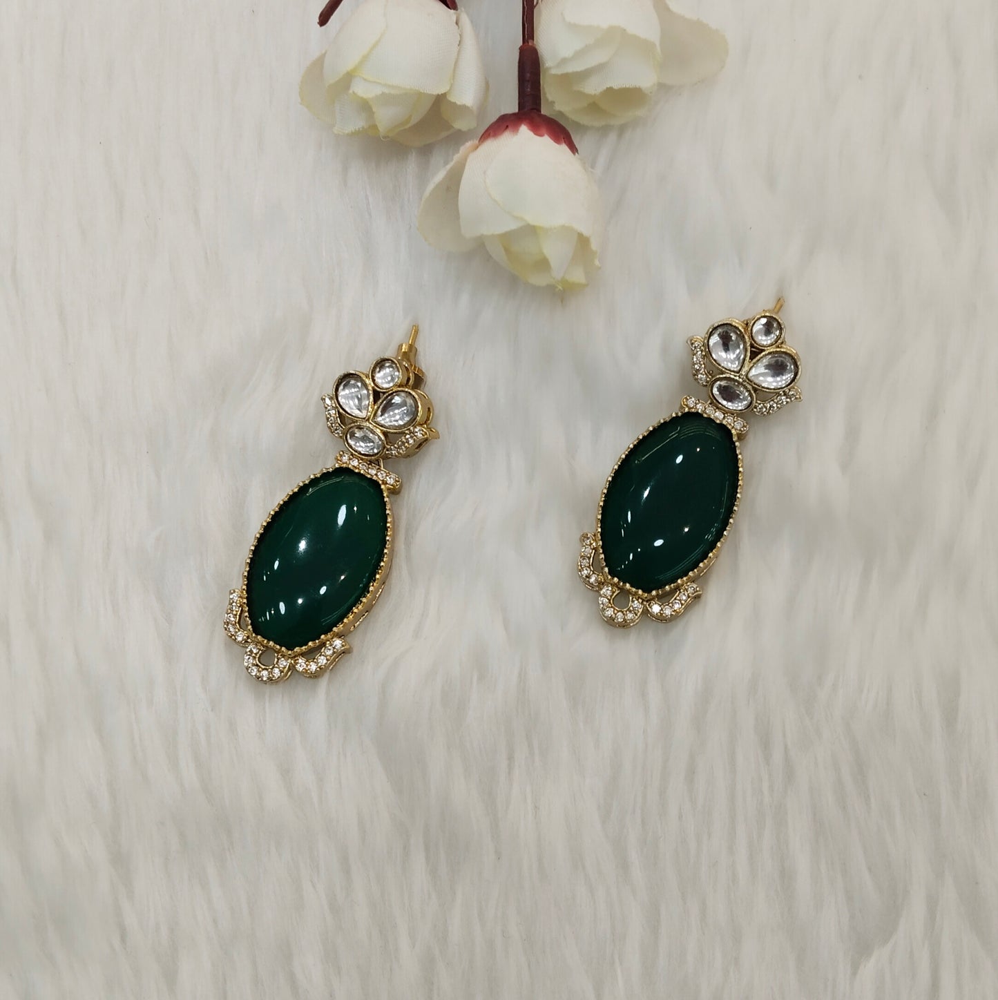 Green Moissanite Kundan Bollywood Indian Jombi Earrings