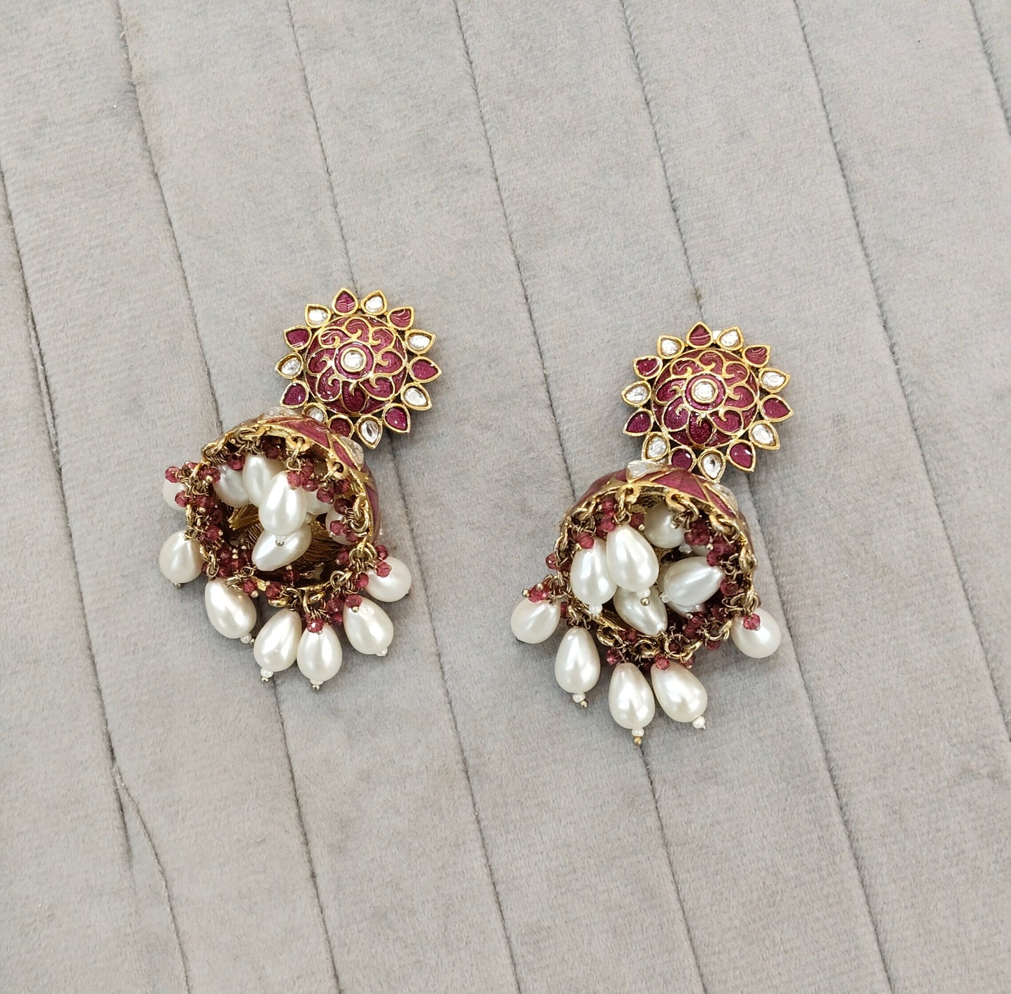 Purple Antique Gold jhumka Bollywood Indian Shota Earrings