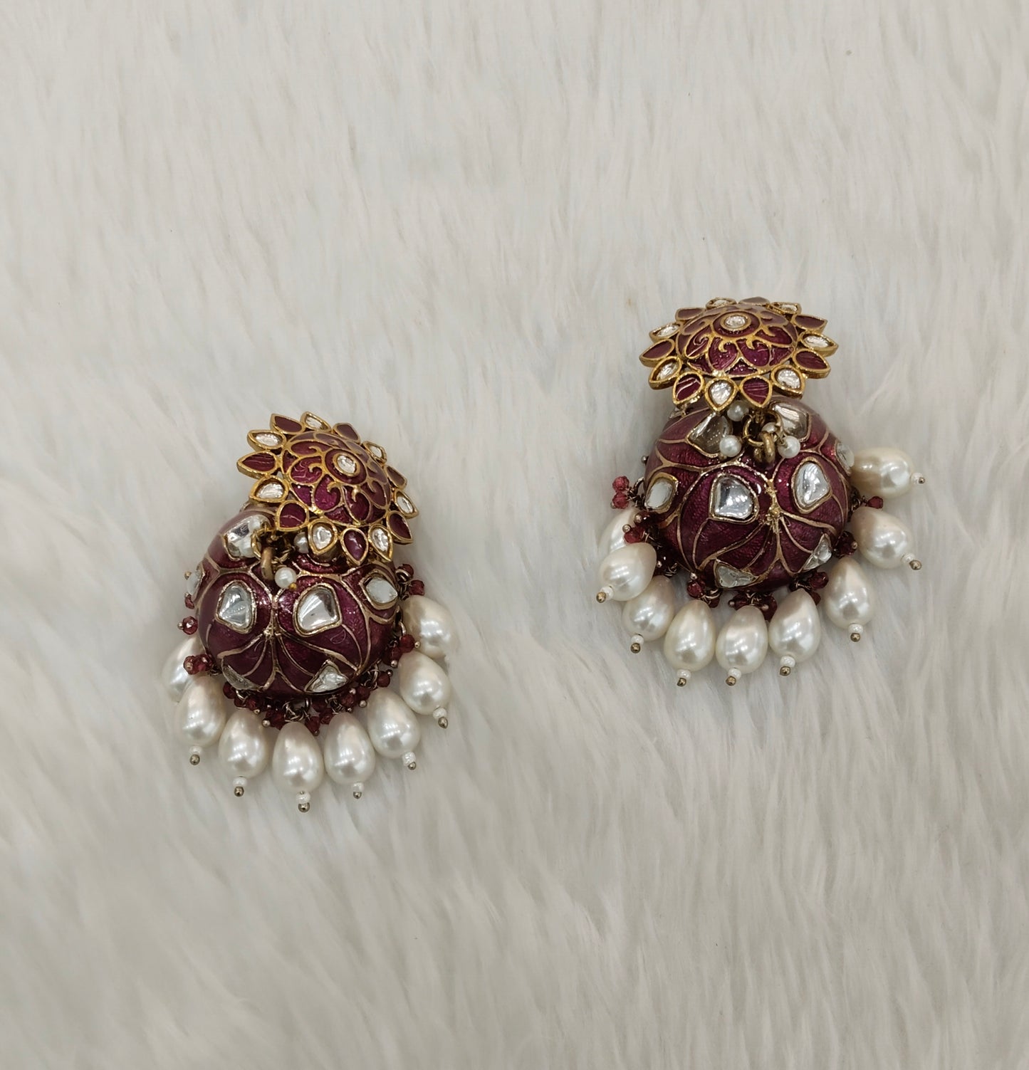 Purple Antique Gold jhumka Bollywood Indian Shota Earrings