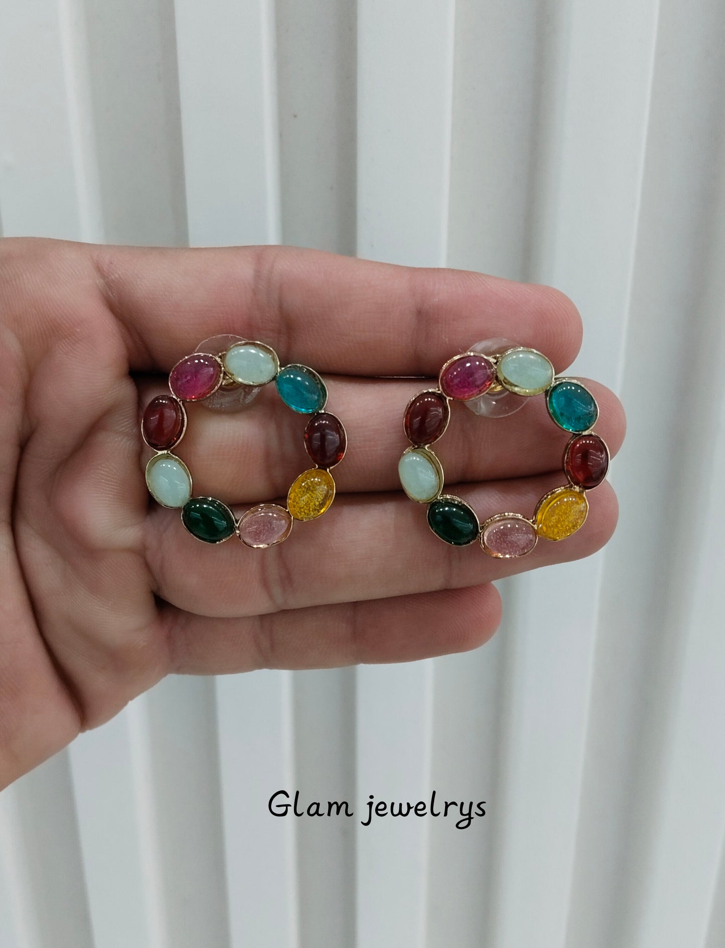 Multi Color Antique Gold Stud Bollywood Indian Shota Earrings