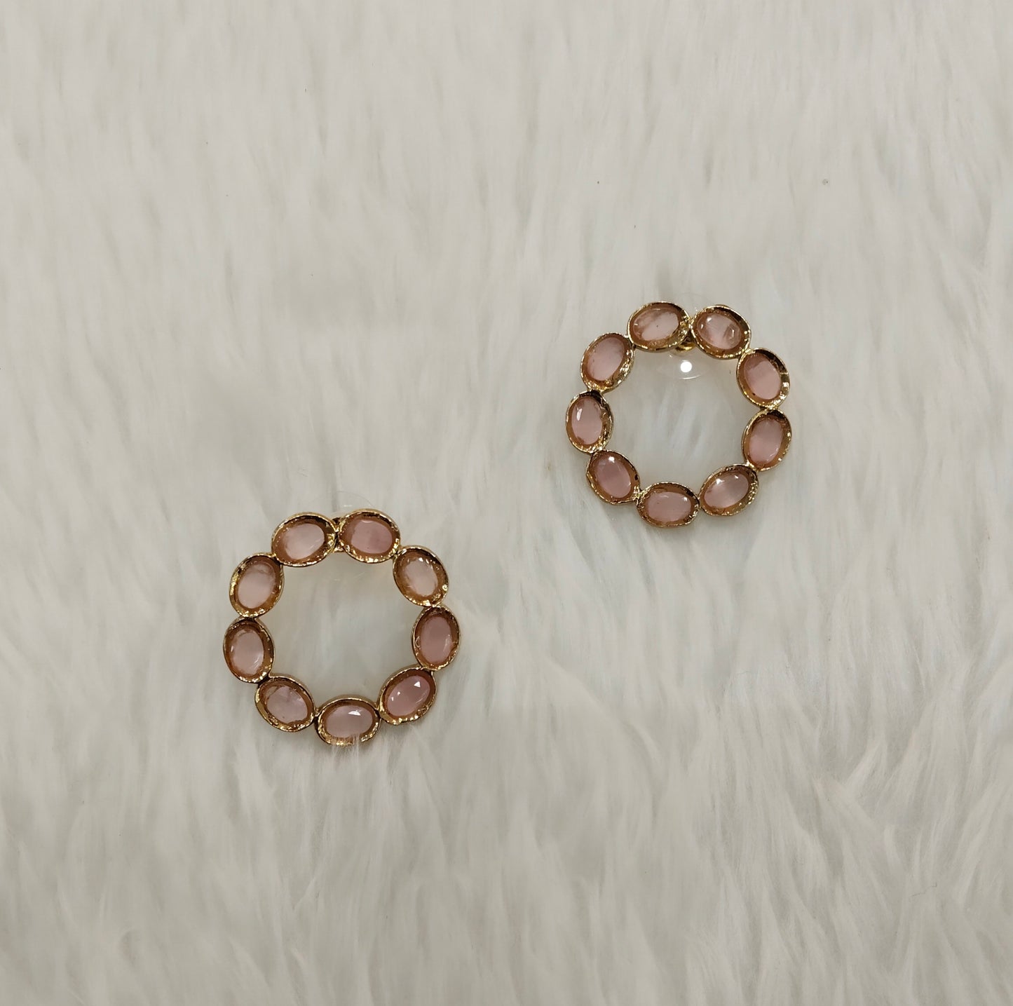 Pink Antique Gold Stud Bollywood Indian Shota Earrings