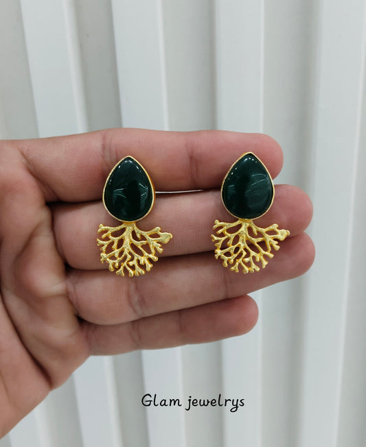 Green Gold Mother Of Pearl Bollywood Indian Bhullar Earrings