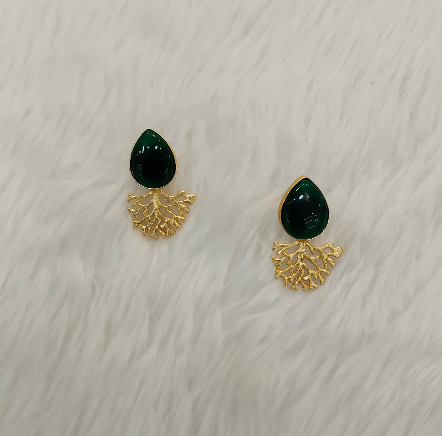 Green Gold Mother Of Pearl Bollywood Indian Bhullar Earrings