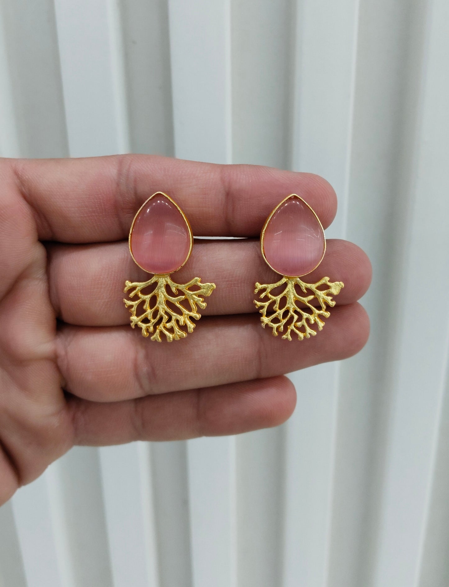 Pink Gold Mother Of Pearl Bollywood Indian Bhullar Earrings