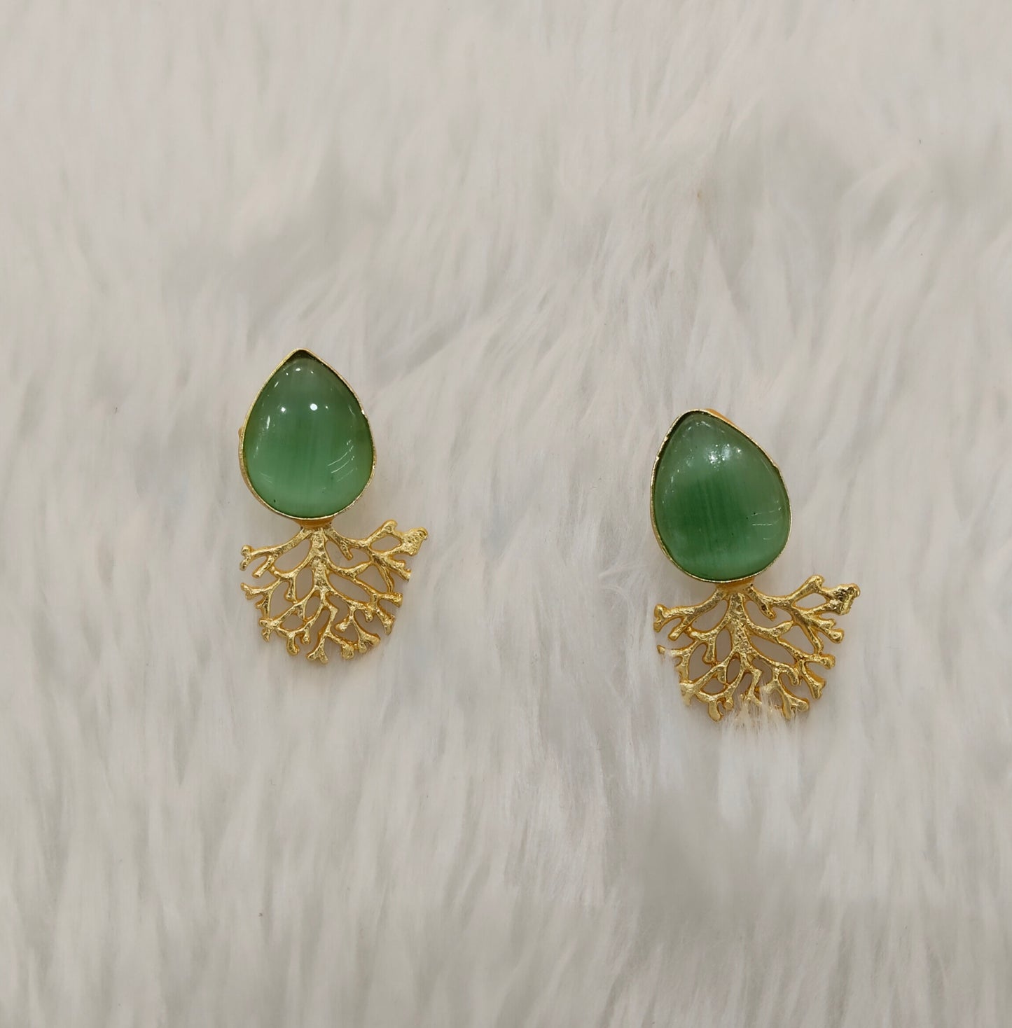 Sage Green Gold Mother Of Pearl Bollywood Indian Bhullar Earrings