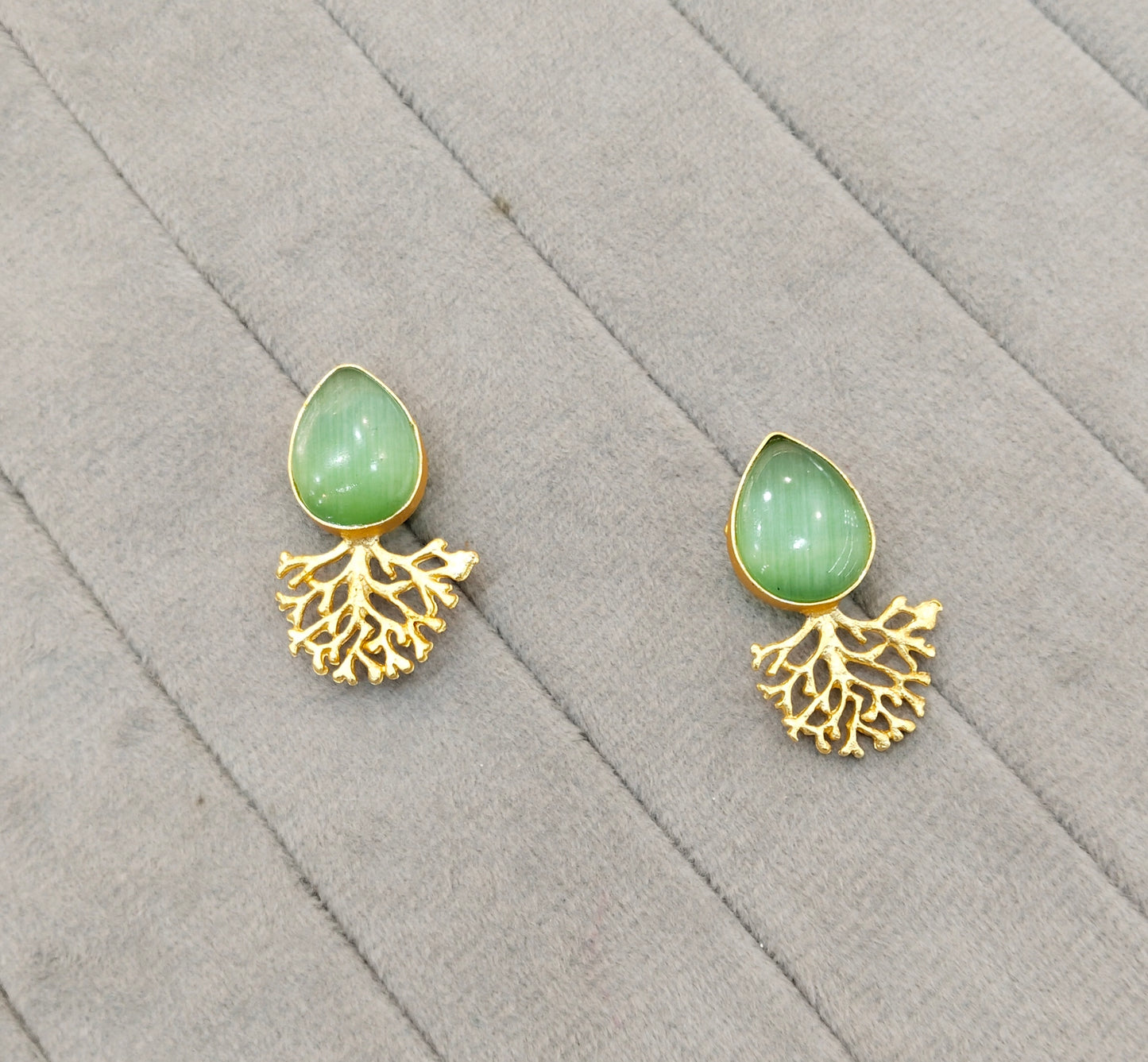 Sage Green Gold Mother Of Pearl Bollywood Indian Bhullar Earrings