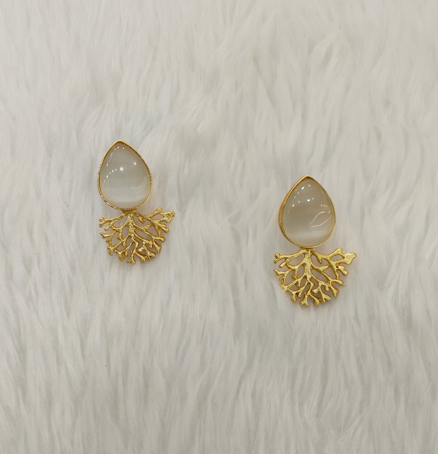 White Gold Mother Of Pearl Bollywood Indian Bhullar Earrings