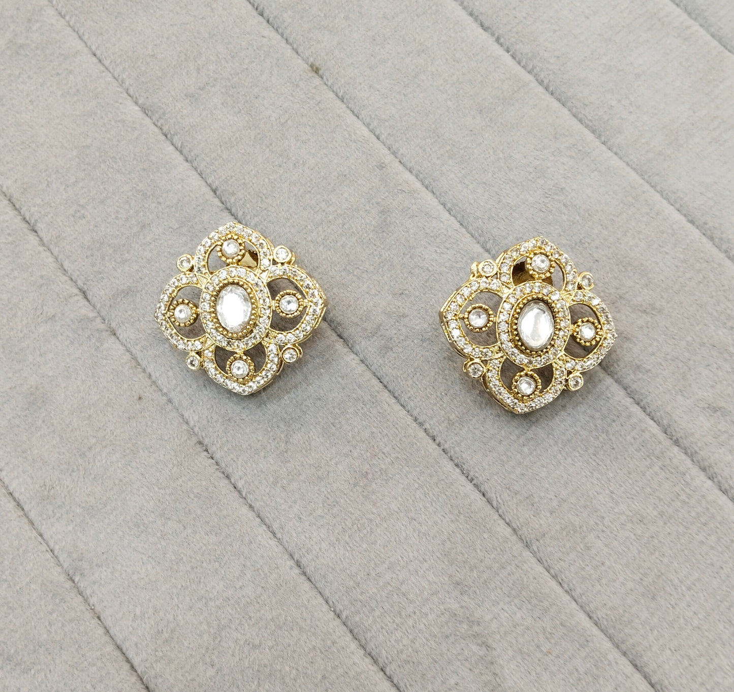Gold Moissanite Kundan Bollywood Indian Dhillon Earrings