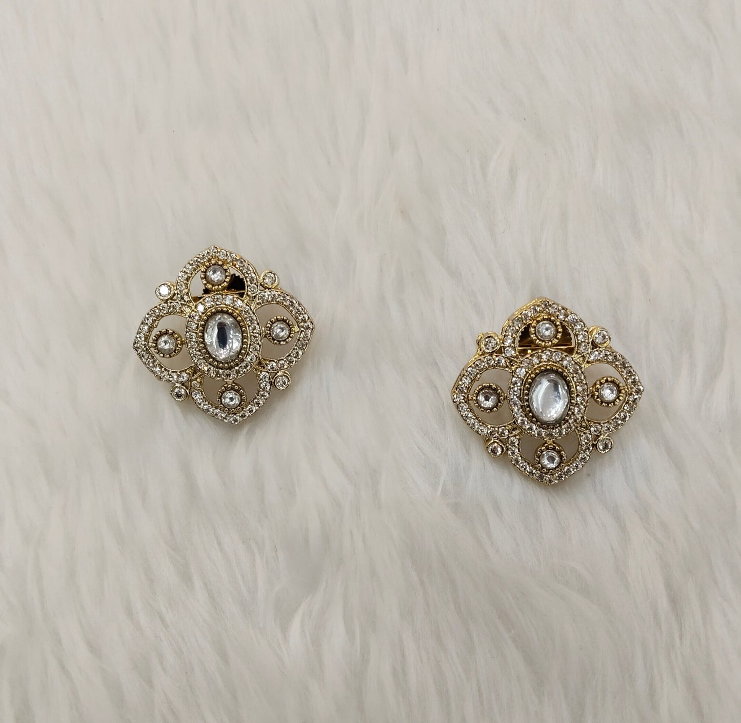Gold Moissanite Kundan Bollywood Indian Dhillon Earrings