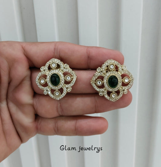 Green Moissanite Kundan Bollywood Indian Dhillon Earrings