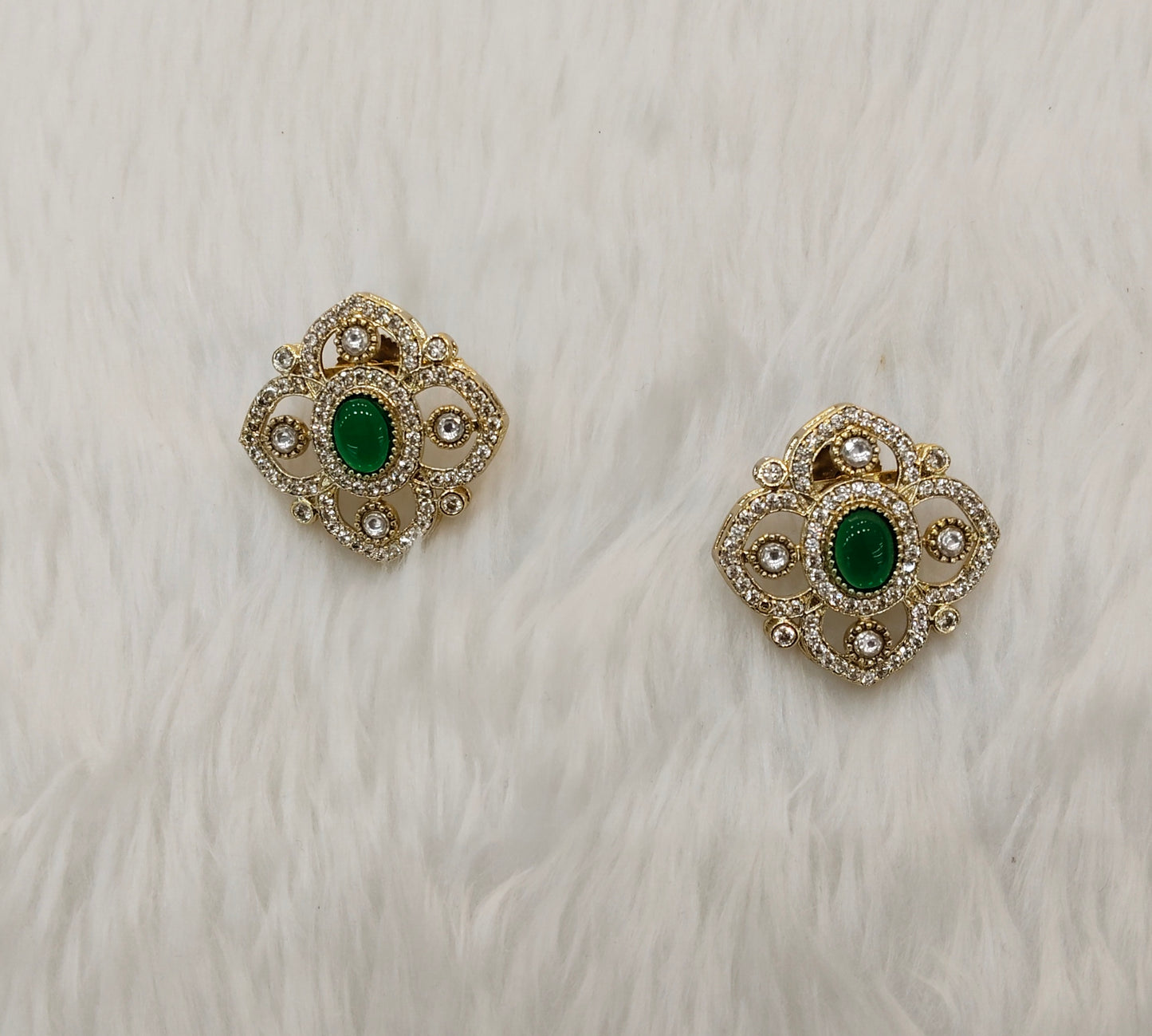 Green Moissanite Kundan Bollywood Indian Dhillon Earrings