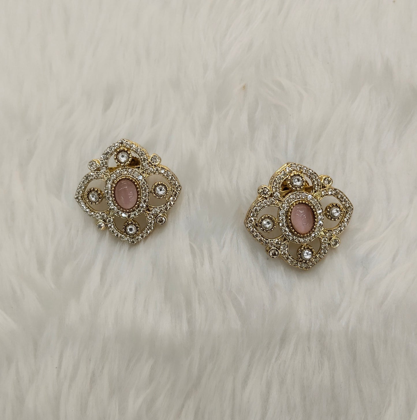 Pink Moissanite Kundan Bollywood Indian Dhillon Earrings