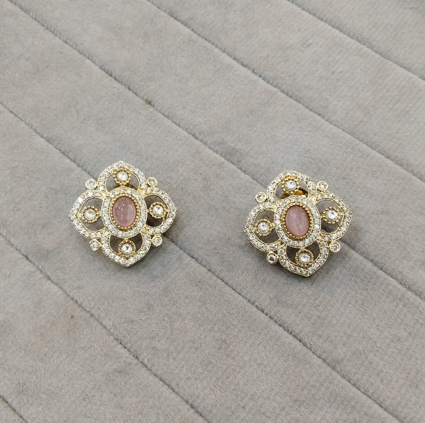 Pink Moissanite Kundan Bollywood Indian Dhillon Earrings