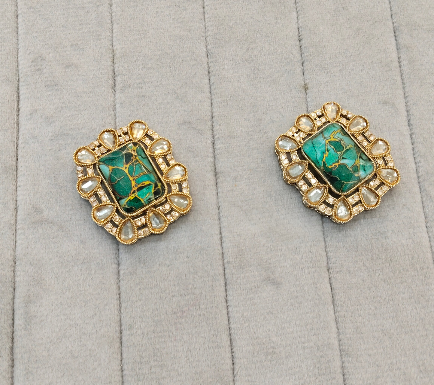 Green Antique Gold Bollywood Indian Jandu Earrings
