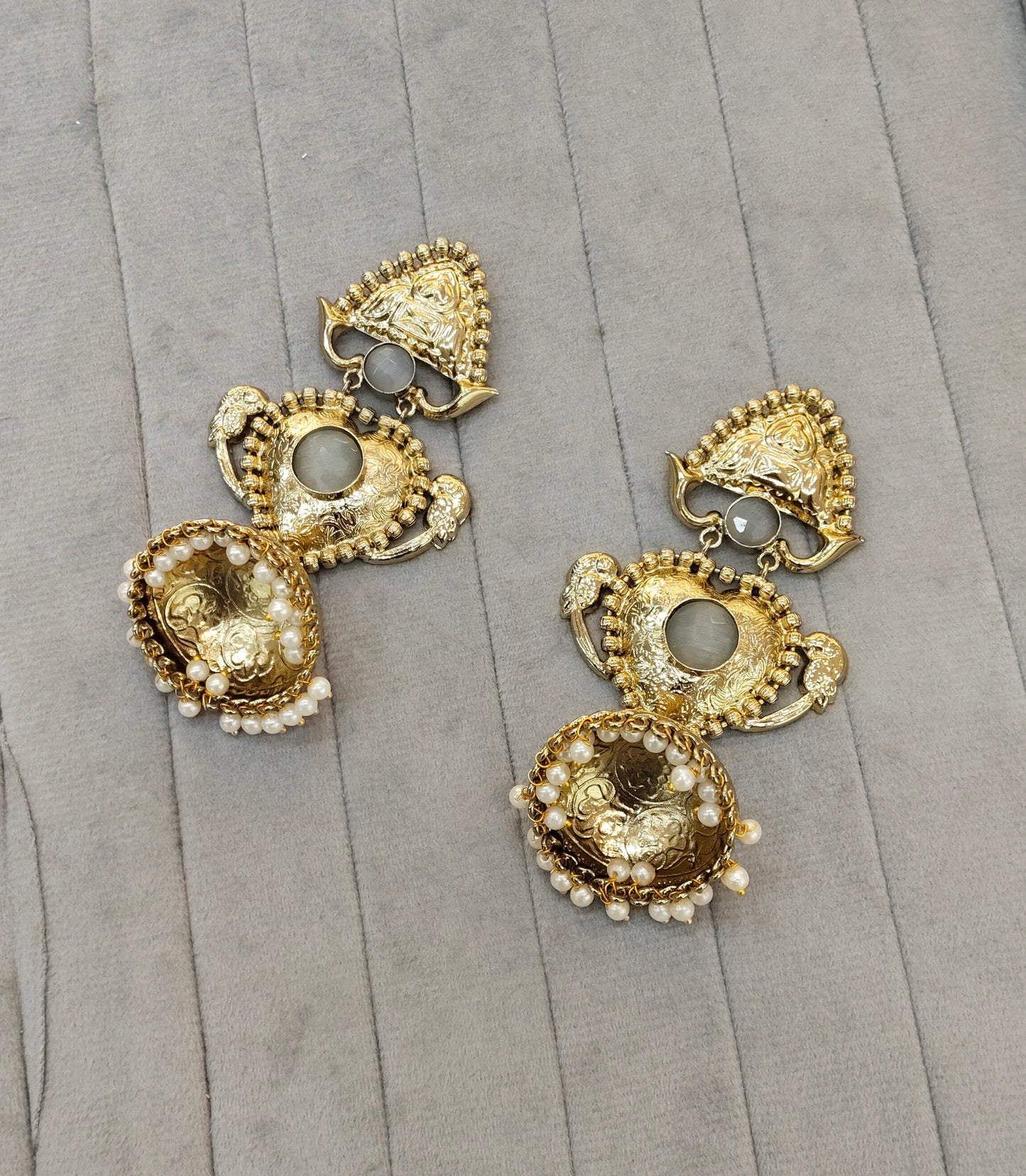 Grey Antique Gold Bollywood Indian Sidhu Earrings