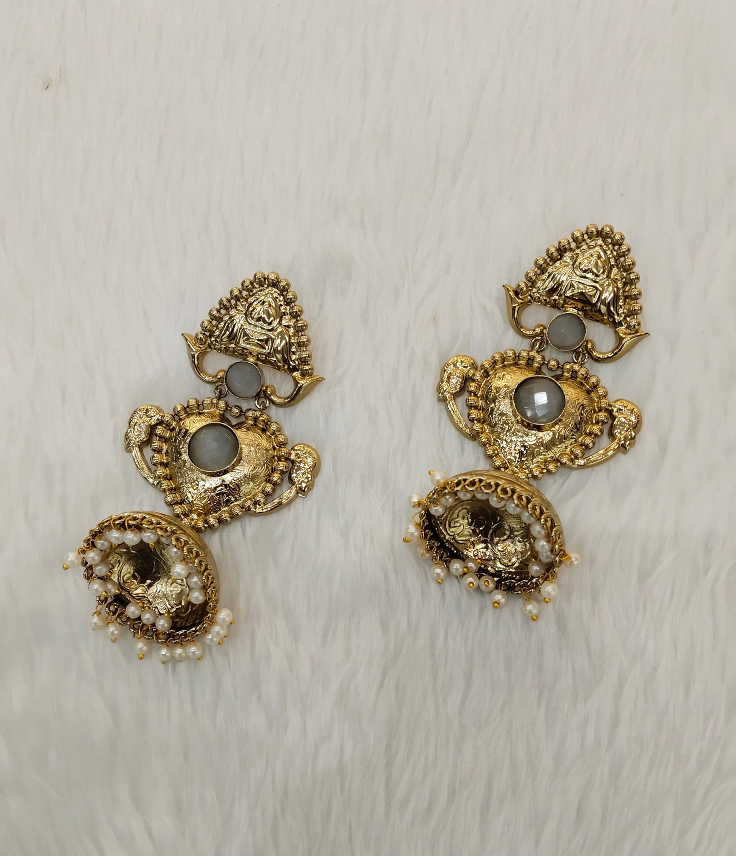 Grey Antique Gold Bollywood Indian Sidhu Earrings