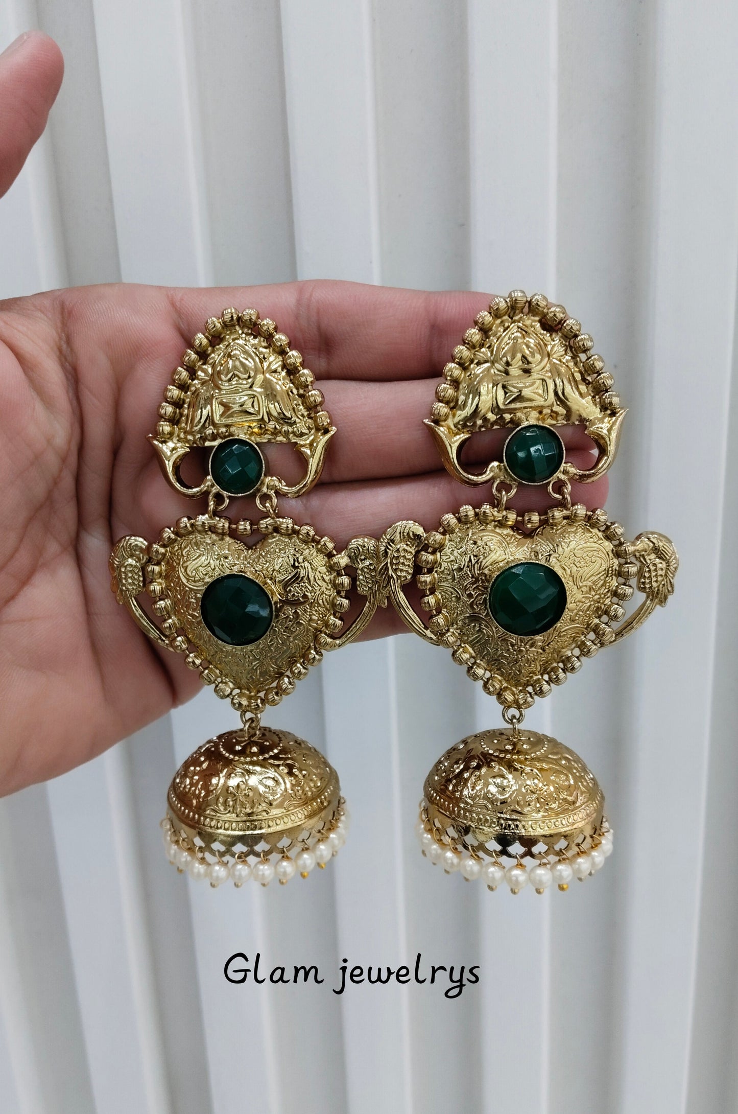 Green Antique Gold Bollywood Indian Sidhu Earrings