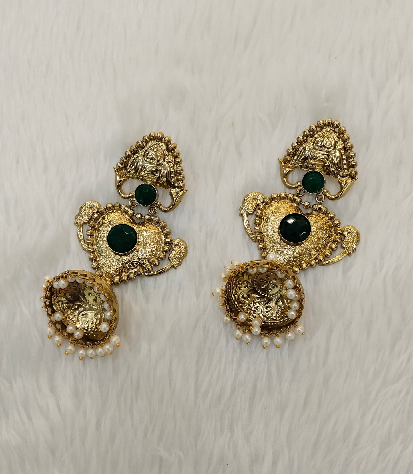 Green Antique Gold Bollywood Indian Sidhu Earrings